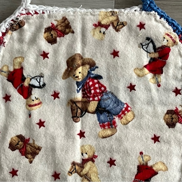 New Patriotic Crochet Cotton Bibs with Cute Flannel Backing & Decals (Set of 2) - Picture 8 of 12